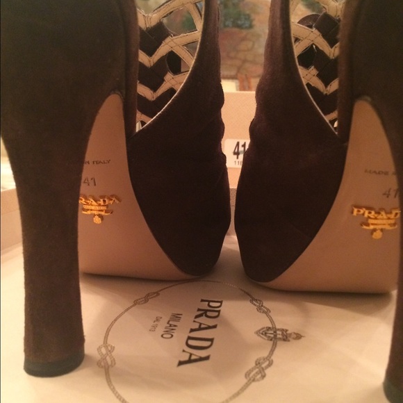 Prada Brown Suede Lace-Up Style Heeled Sandal - Picture 3 of 8